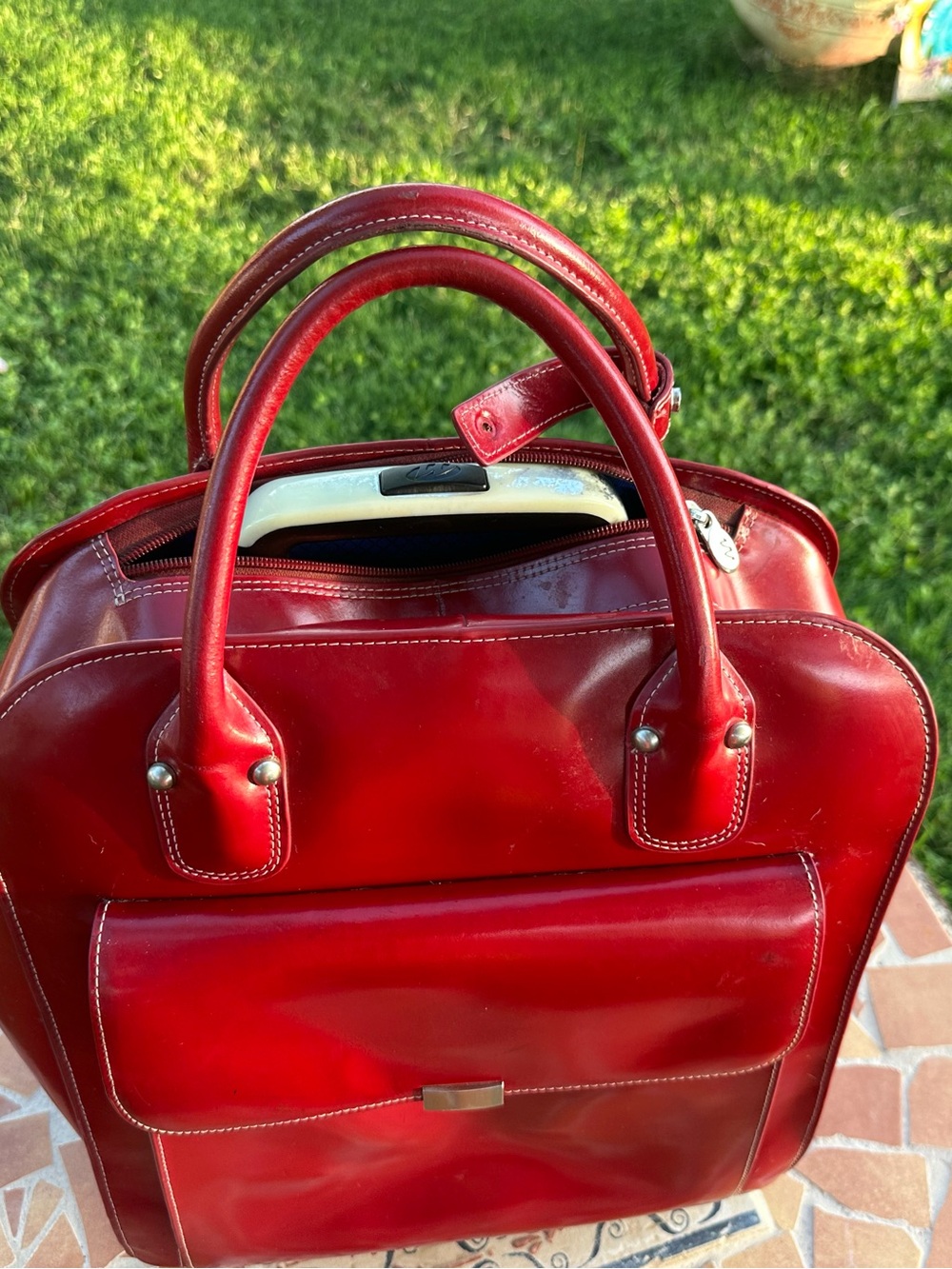 Mcklein Red Leather Structured Top-Handle Bag